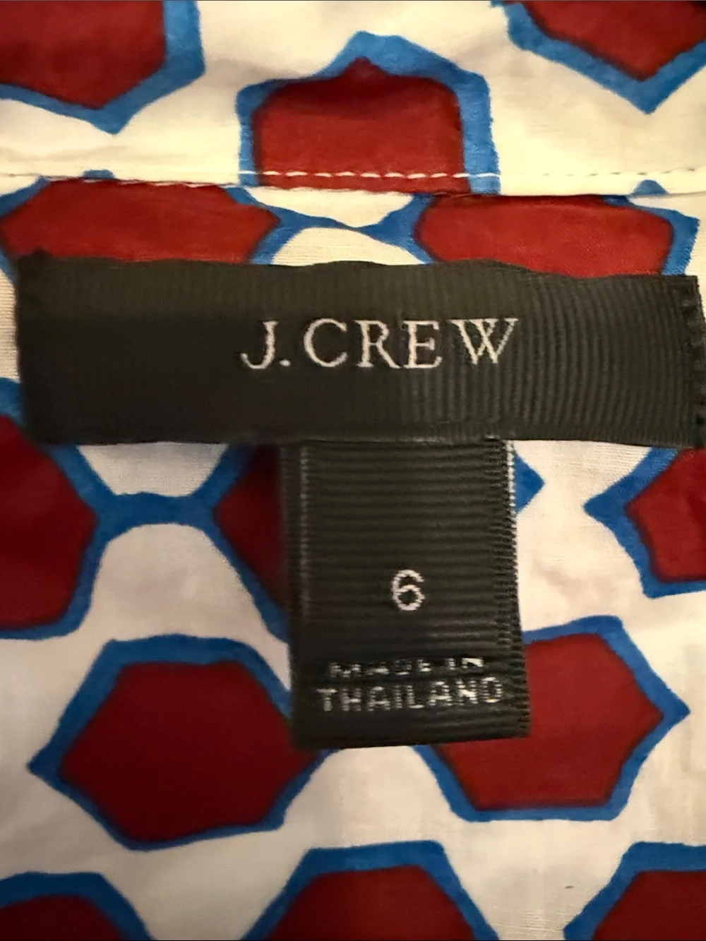 J. Crew Burgundy Blue and White Geometric Popover Collared Shirt size 6  Cotton